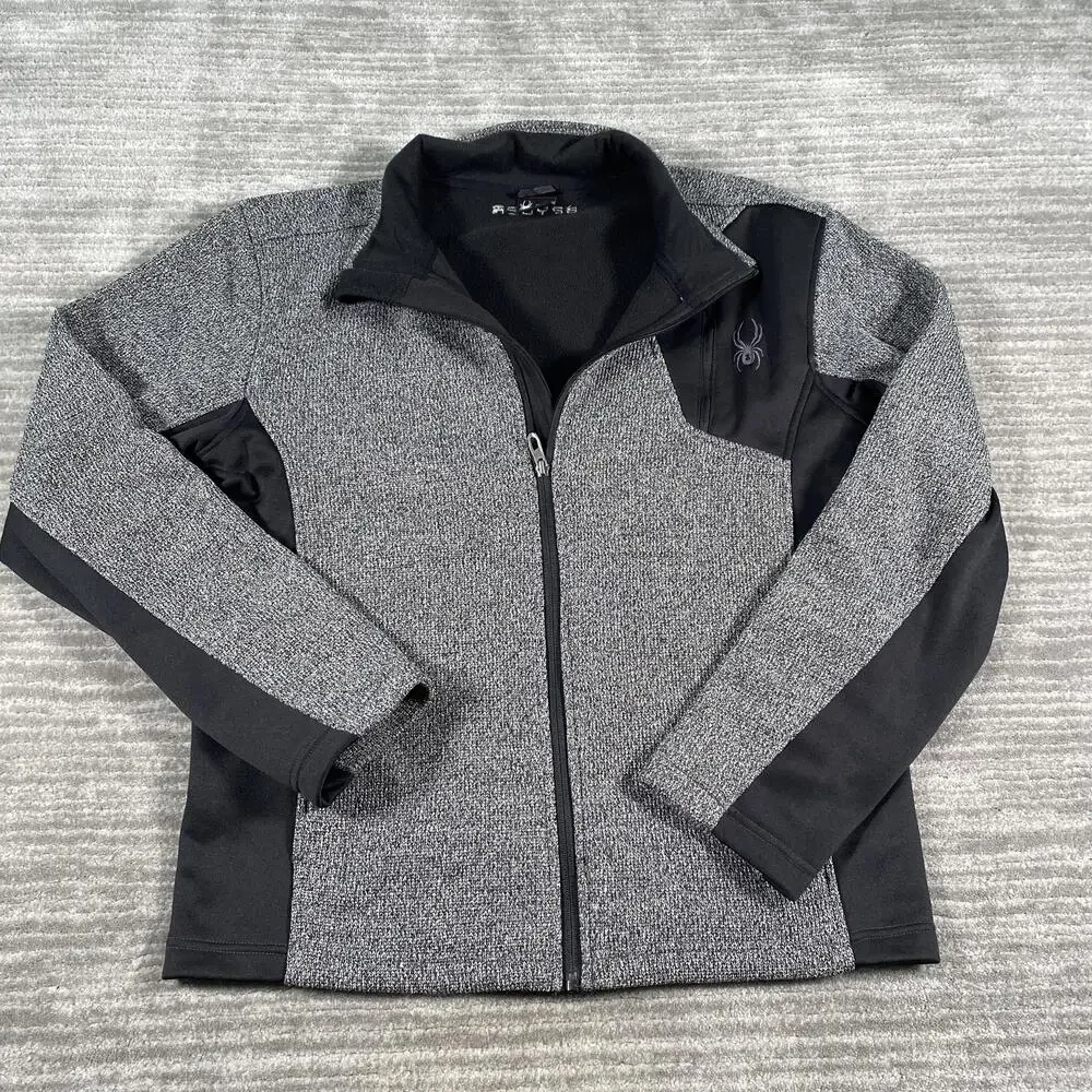 Spyder Jacket Mens Medium Gray Black Fleece Full Zip Colorblock SPFDD233-065